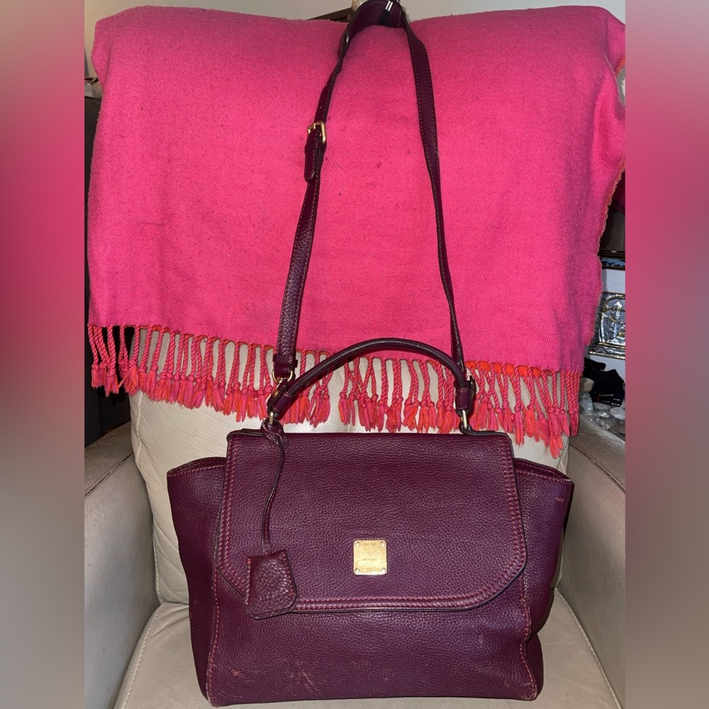 Authentic MCM pebbled leather satchel with removable strap conversion handbag